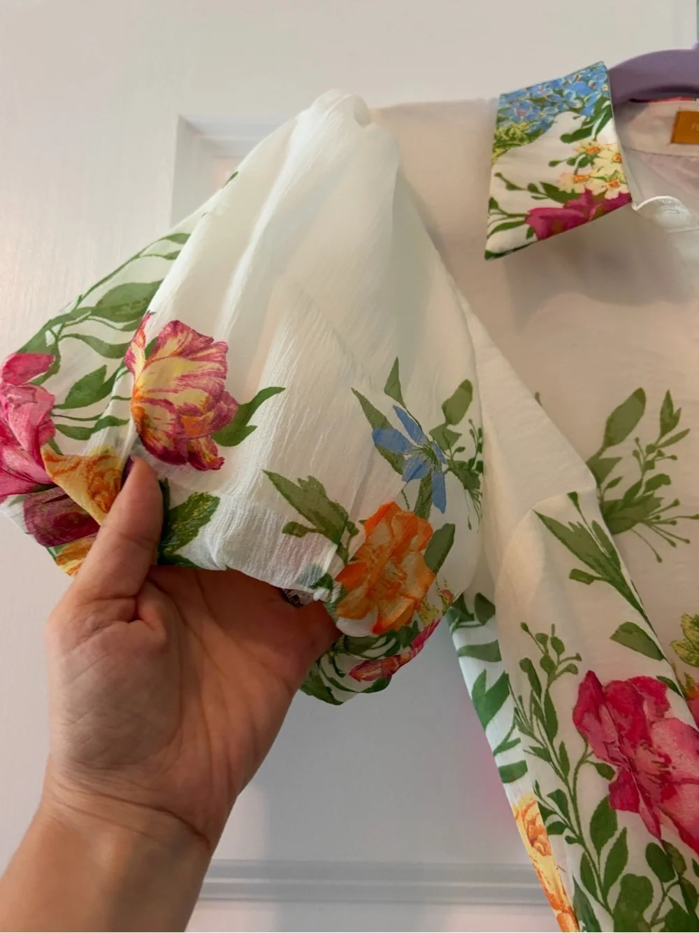 Flying Tomato Midi Floral Tie-Waist Dress in Cream and Green with Bell Sleeves - Picture 16 of 16